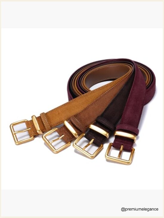 Wide Suede Leather Belt Gold Square Buckle 1.1\